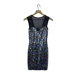 Dress and Other Drugs Women's Medium Sequin Rainbow Multicolor Mesh Mini Dress